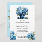 Blue Hydrangea Floral Butterfly Bridesmaiers Mitta Einladung (Vorne/Hinten)