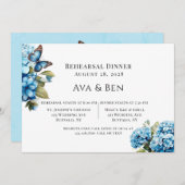 Blue Hydrangea Floral Butterfly Probe Abendessen Einladung (Vorne/Hinten)