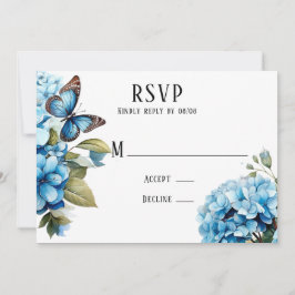 Blue Hydrangea Floral Butterfly Wedding RSVP Karte
