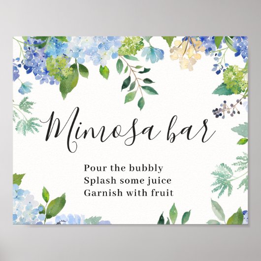 Blue Hydrangea Floral Chic Mimosa Bar Sign Poster (Vorne)