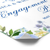 Blue Hydrangea Floral Engagement Party-Zeichen Poster (Ecke)
