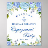 Blue Hydrangea Floral Engagement Party-Zeichen Poster (Vorne)
