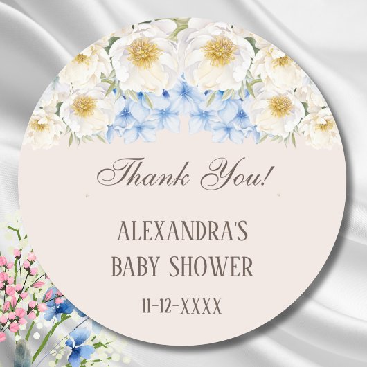 Blue Hydrangea Floral Garden Baby Dusche Vielen Da Runder Aufkleber