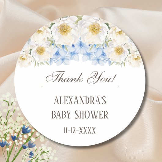 Blue Hydrangea Floral Garden Baby Dusche Vielen Da Runder Aufkleber