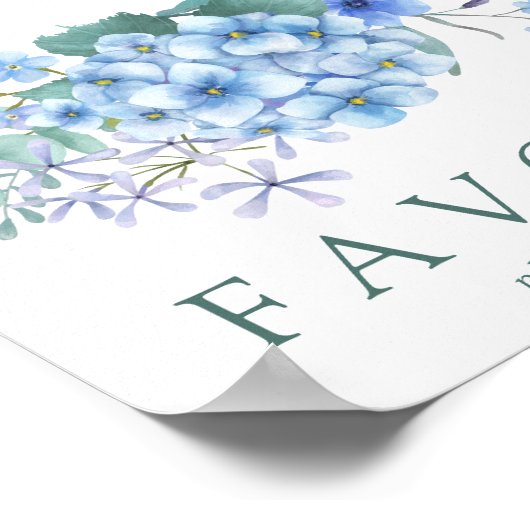 Blue Hydrangea Floral Gastgeschenk Hochzeit Sign Poster (Ecke)