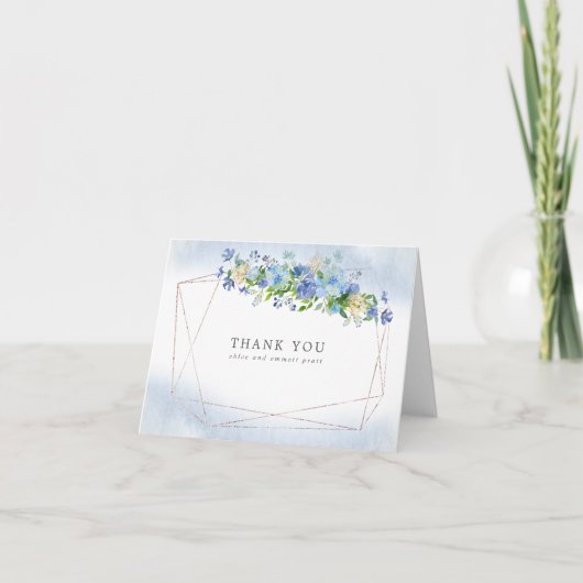 Blue Hydrangea floral Gold Rahmen Danke Karte (Vorderseite)