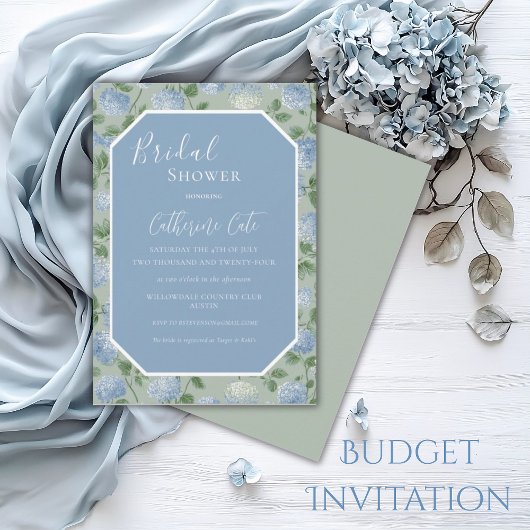 Blue Hydrangea Floral Green Bridal Shower Einladung