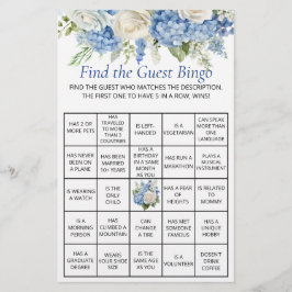 Blue Hydrangea Floral Guest Bingo Baby Shower Game Flyer