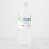 Blue Hydrangea Floral Hochzeitwasser Flasche Etike Wasserflaschenetikett (Vorderseite)