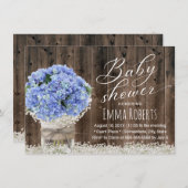 Blue Hydrangea Floral Jar Barn Wood Baby Dusche Einladung (Vorne/Hinten)