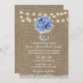Blue Hydrangea Floral Jar Rustic Burlap Wedding Einladung (Vorne/Hinten)