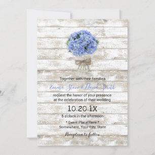 Blue Hydrangea Floral Jar Rustic Wood Wedding Einladung