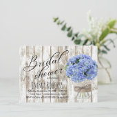 Blue Hydrangea Floral Jar Rustikales Brautparty Einladung (Stehend Vorderseite)