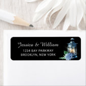 Blue Hydrangea Floral Lantern Black Boho Wedding (Insitu)