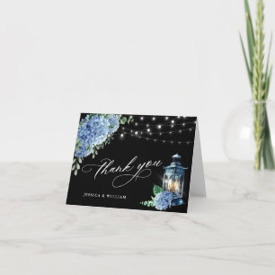 Blue Hydrangea Floral Lantern Black Boho Wedding Dankeskarte