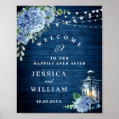 Blue Hydrangea Floral Lantern Holz Begrüßung Hochz Poster (Vorne)