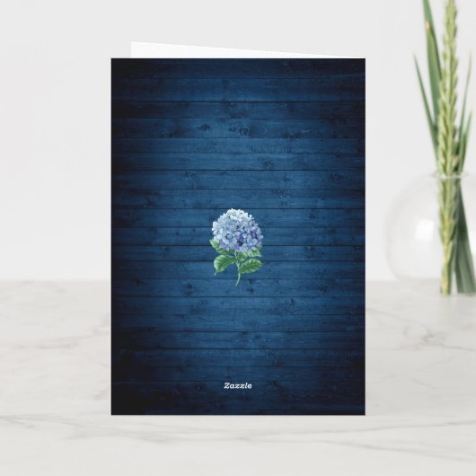 Blue Hydrangea Floral Lantern Navy Wood Wedding Dankeskarte (Rückseite)