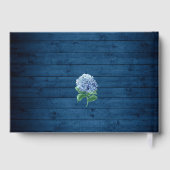Blue Hydrangea Floral Lantern Navy Wood Wedding Gästebuch (Rückseite)