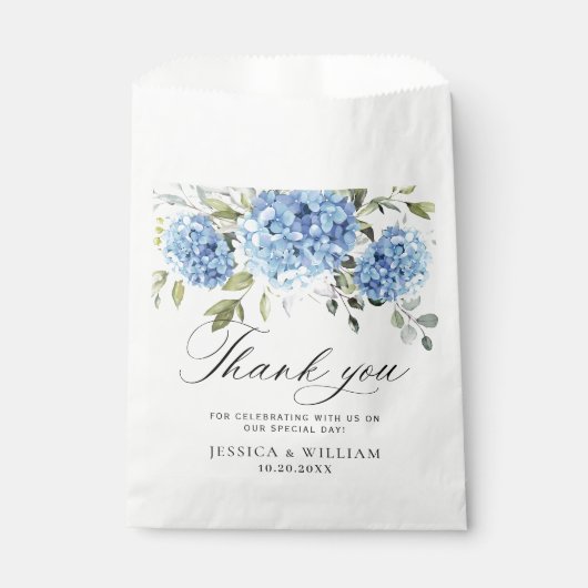 Blue Hydrangea Floral Liebe und Dank Hochzeit Geschenktütchen (Vorderseite)