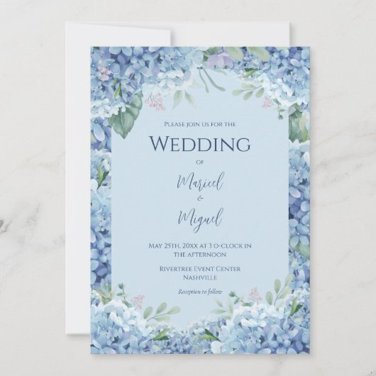 Blue Hydrangea Floral Moderne Hochzeit Einladung (Vorderseite)
