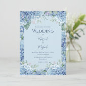 Blue Hydrangea Floral Moderne Hochzeit Einladung (Stehend Vorderseite)