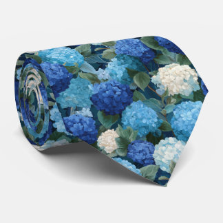 Blue Hydrangea Floral Pattern with Leaves Krawatte