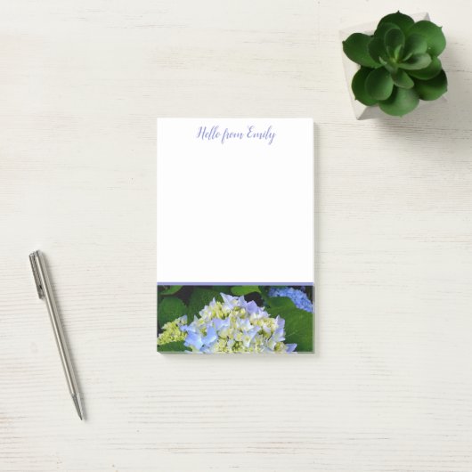 Blue Hydrangea Floral Personalisiert Post-it Klebezettel (Büro)