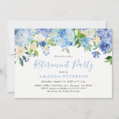 Blue Hydrangea Floral Retirement Party Einladung (Vorderseite)