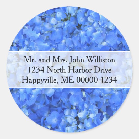 Blue Hydrangea Floral Round Rücksendeadressen-Aufk Runder Aufkleber (Vorderseite)