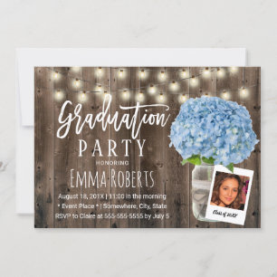 Blue Hydrangea Floral Rustic Wood Foto Abschluss Einladung