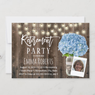 Blue Hydrangea Floral Rustic Wood Foto Rentirement Einladung