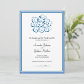 Blue Hydrangea Floral Save the Date (Stehend Vorderseite)