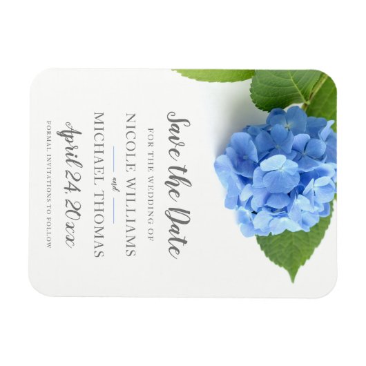 Blue Hydrangea Floral Save the Date Magnet (Horizontal)