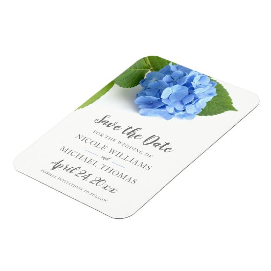 Blue Hydrangea Floral Save the Date Magnet (Linke Seite)