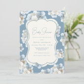 Blue Hydrangea Floral Vintage Baby Shower Einladung (Stehend Vorderseite)