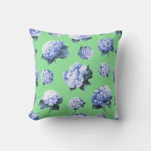 Blue Hydrangea Floral - Watercolor Botanica Kissen