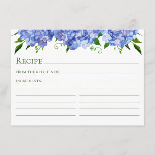 Blue Hydrangea Floral Watercolor Rezept Card Begleitkarte