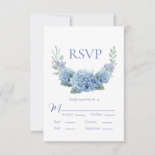 Blue Hydrangea Floral Watercolor Wedding RSVP (Vorderseite)