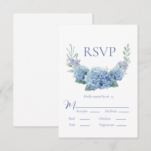 Blue Hydrangea Floral Watercolor Wedding RSVP (Vorne/Hinten)