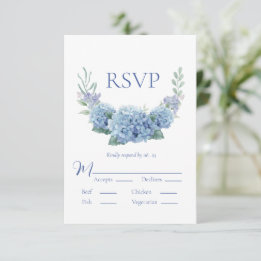 Blue Hydrangea Floral Watercolor Wedding RSVP Karte