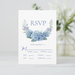 Blue Hydrangea Floral Watercolor Wedding RSVP Karte
