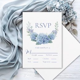 Blue Hydrangea Floral Watercolor Wedding RSVP Karte