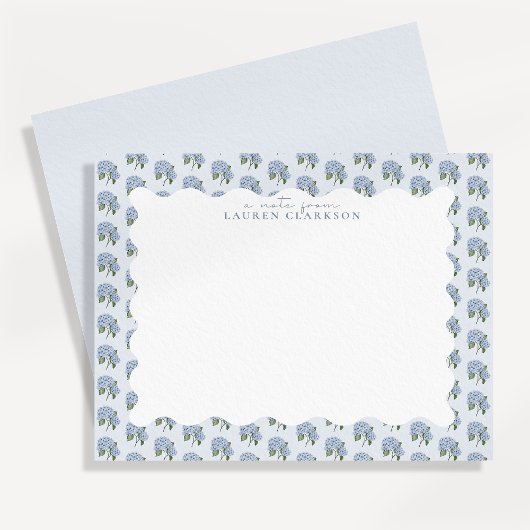 Blue Hydrangea Floral Wavy Border Note Card Mitteilungskarte