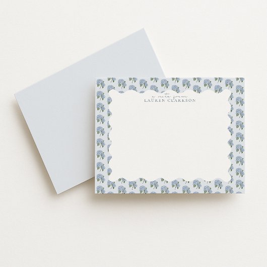Blue Hydrangea Floral Wavy Border Note Card Mitteilungskarte
