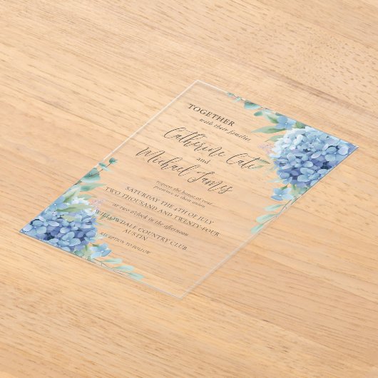 Blue Hydrangea Floral Wedding  Acryleinladungen (Ablage )