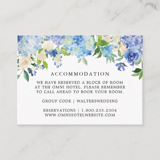 Blue Hydrangea Floral Wedding Cards Begleitkarte (Vorderseite)