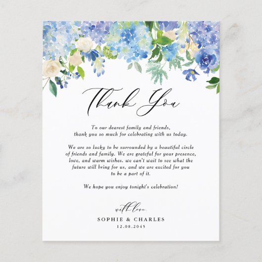 Blue Hydrangea Floral Wedding Dankeschön Karte (Vorderseite)