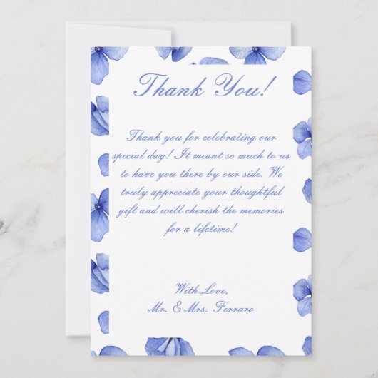 Blue Hydrangea Floral Wedding Dankeskarte (Vorderseite)