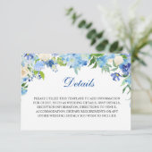Blue Hydrangea Floral Wedding Details Begleitkarte (Stehend Vorderseite)
