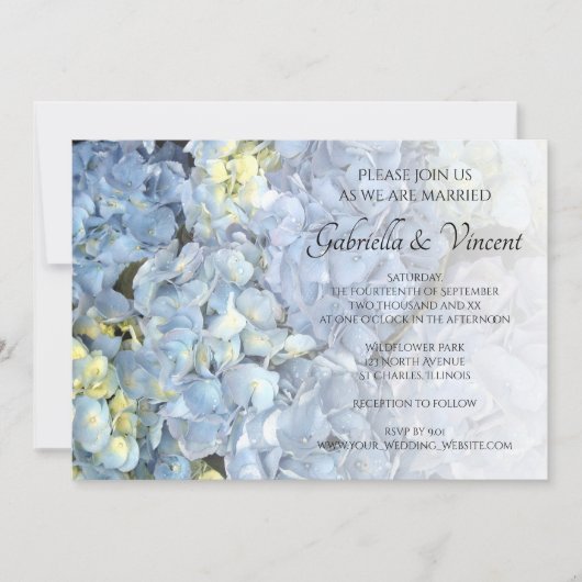 Blue Hydrangea Floral Wedding Einladung (Vorderseite)